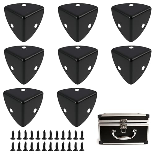 Jecdfs kantenschutz Metall, Eckenschutz Metall Schwarz 8 Stück – Kantenschutz Winkel für Holzkisten, Möbel, Flightcases, Truhen, Kofferboxen – Robuste Protektoren mit Schrauben, 23x23x23 mm