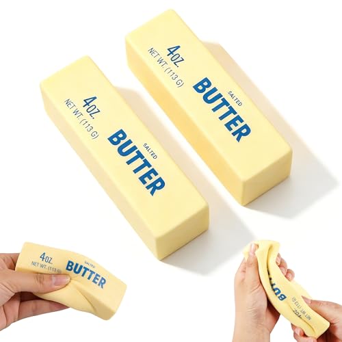 2-Pack Butter Squishy, Squeeze Toys Butter Slow Rising Squishy, Cute Desk Decor for Anxiety Relief – Ideal for Adults, Kids & Anxious People, for Office, School, Daily Use & Gift (Beige)
