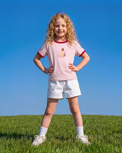 Image of Stelle Girls Graphic Tees Short Sleeve Girls Shirts Cute Tops Crew Neck Casual Basic Summer T-Shirt for Kids Teen 4-15 Years
