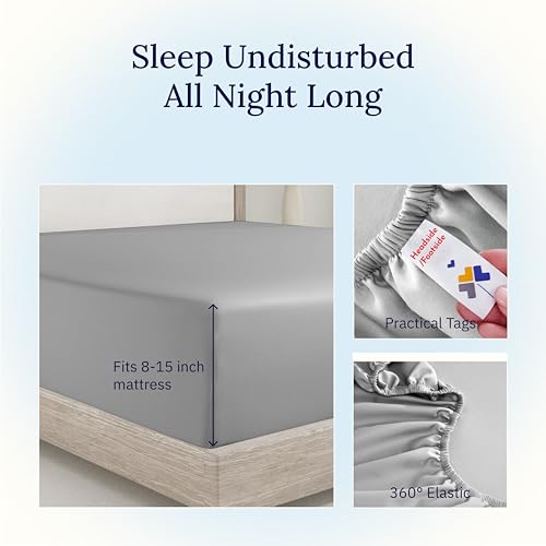 California Design Den Twin XL Bed Fitted Sheet, Soft 400 Thread Count 100% Cotton Deep Pocket Bottom Sheet, Cooling Durable Sateen Weave for Dorms (Twin XL, Light Grey)