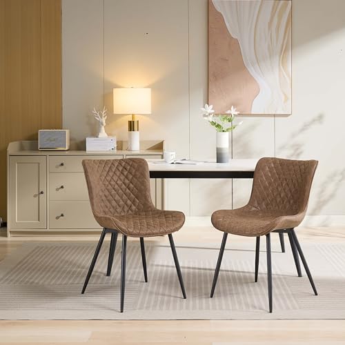GAOMON Mid Century Modern Upholstered Dining Chairs, 2 Pack Leather Upholstered Dining Chairs, Armless Kitchen Chair with Back & Metal Legs for Dining Room/Reception Waiting Room/Bedroom