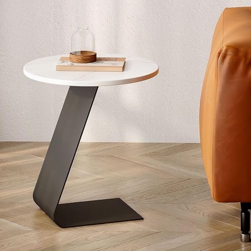 BCJMKDX Mesa Auxiliar. Mesita de Noche con Estructura Metal Negro, Que Ahorra Espacio, Ideal for Sala Estar y Dormitorio; Elegante Mesa Auxiliar Gris(45 * 55cm,White)
