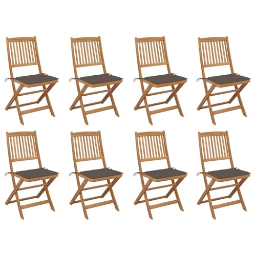 LAPOOH Sillas de jardín Plegables 8 uds, Sillas Exterior Terraza, Silla Playa, Sillas Balcon, Muebles Jardin Exterior Conjunto, y Cojines Madera Maciza Acacia