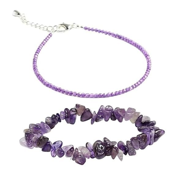 Amethyst Anklet & Amethyst Chips Bracelet Set Natural Healing Crystal Jewelry for Womens & Girls Handmade Boho Spiritual Chakra Energy Bracelet Anklet Combo Gift for Women - 2 Pack-image-45