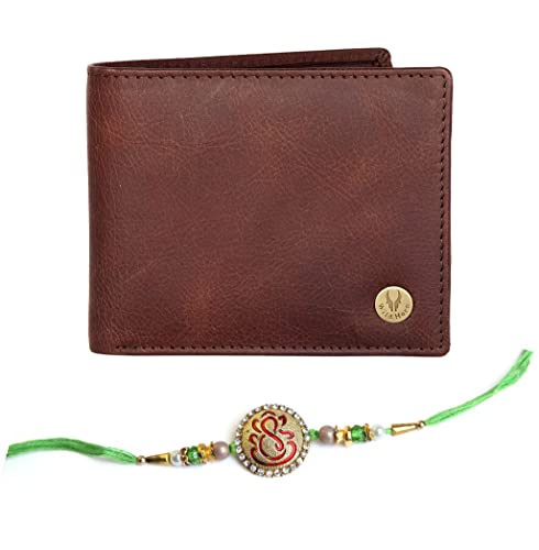 Image of WildHorn Rakhi Gift Set For Brother - Classic Men's Combo | Gift Hamper Of Leather Wallet & Rakhi, Black