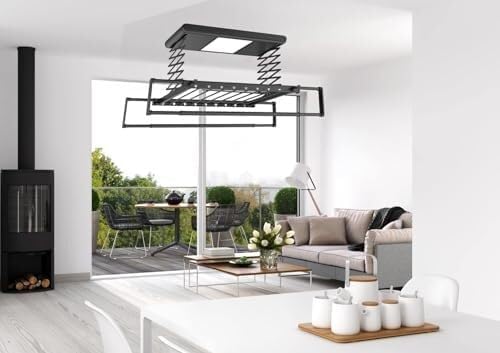 Remote Control Electric Ceiling Clothes Dryer, Adjustable Height, 35kg Capacity, LED Light, Aluminium Alloy Hanger Rack - Space-Saving Laundry Solution (White)