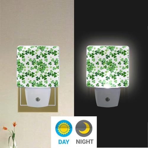 Image of Green Lucky Clover Plug-in Night Light,St Patrick's Day Shamrocks Lamp Auto Dusk to Dawn Sensor Nightlights Plug into Wall,Energy Efficient Nightlight Home Decor for Bedroom,Bathroom,Kitchen,Hallway