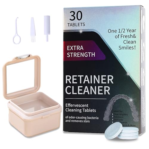 Retainer - Set di 30 compresse per la pulizia del retainer, pulizia degli odori e rimozione delle macchie, pastiglie di pulizia per dentatura, retainer, binario dentale