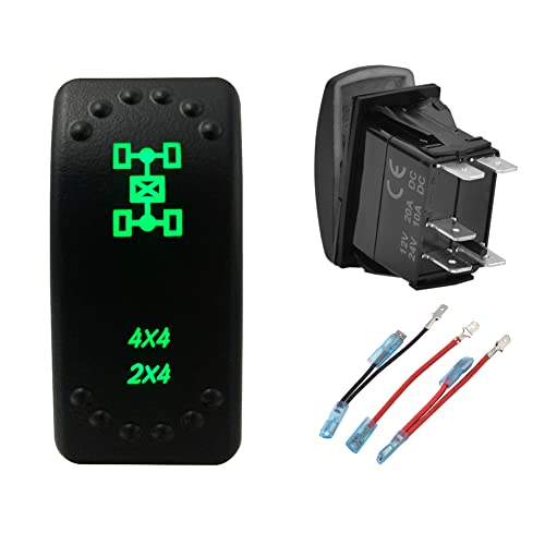Image of Green Backlit Rocker Switch 5 Pin ON-Off Laser Etched Button Switch with Wires for Car Marine Boat UTV 20A /12V 10A /24V (4X4 2X4)