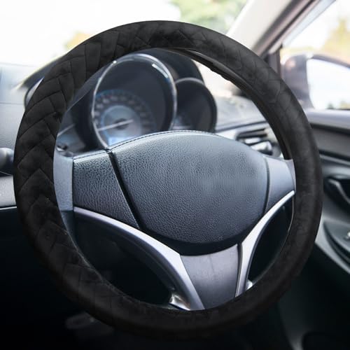 DaisyInner 17.5-18 Inch Steering Wheel Cover for Semi Truck No-Slip & Comfy Grip for Semi Trucks Rv Big Rig and 18 Wheelers(Quilted Velvet Black)