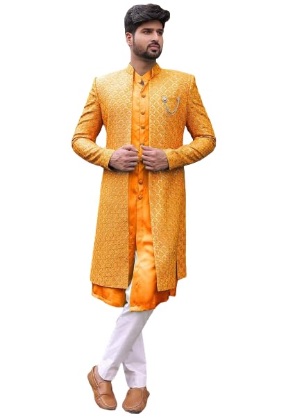 Utsav FashionEmbroidered Georgette Sherwani in Orange Size-38