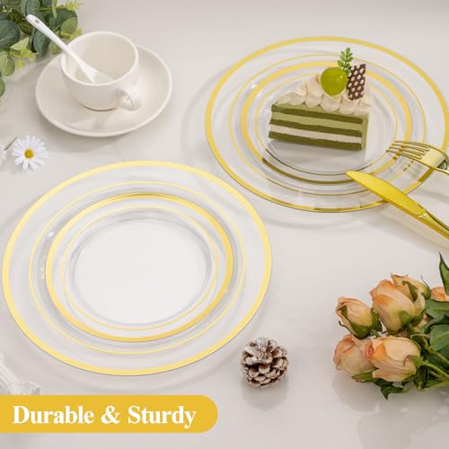 Image of Goodluck 200PCS Clear Gold Plastic Plates, Heavy Duty Disposable Plates