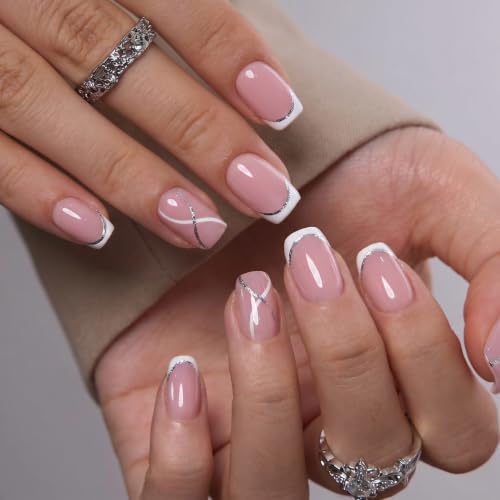 Image of CurvLife Soft Gel Squoval Press-On Nails Short, Reusable Fake Nails with Glue & Adhesive Tabs, 30PCS Salon-Quality Stick-On Nails for At-Home Manicure (Crystal Whisper)