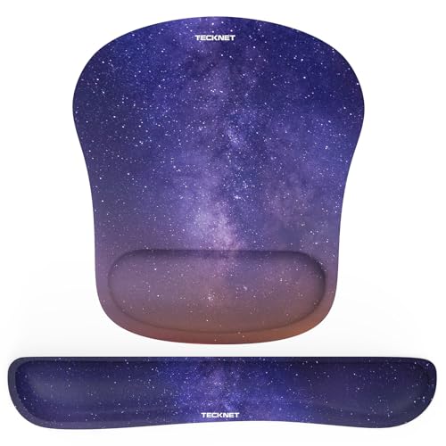 TECKNET Mauspad mit Handauflage, Gelkissen Mousepad und Ergonomische Memory Foam Tastatur Handgelenkauflage Set, Wasserdicht Mausunterlage für Computer und Laptop