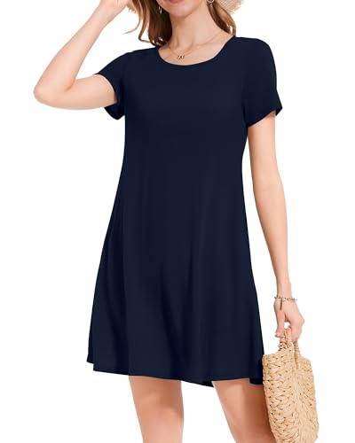Image of JOLIGAL Summer Dresses for Women Casual Short Sleeve Sundress Scoop Neck Beach T Shirt Dress with Pockets 2026