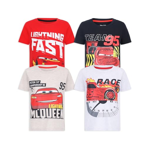 Disney Pixar Cars Lightning McQueen Boys 4 Pack T-Shirt for Toddler and Big Kids