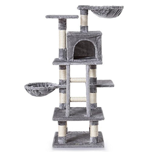 zoomundo Árbol Rascador para Gatos con Rascador Torre para Rascar de Sisal Natural como Cuerda y casa 120 cm en Gris