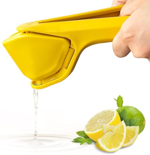 Lemon Squeezers, Manual Max Juice Extraction Lemon Juicer, Easy-to-Use Flat Lemon Lime Squeezer with Leverage for Effortless Juicing, Built-in Strainer, Yellow
