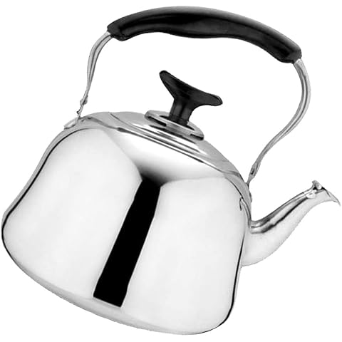 Stainless Steel Whistling Flat Base Stovetop Teakettle Tea Kettle Metal Teapot, Fast Heating, Camping, Kitchen - Silver 3L Cover