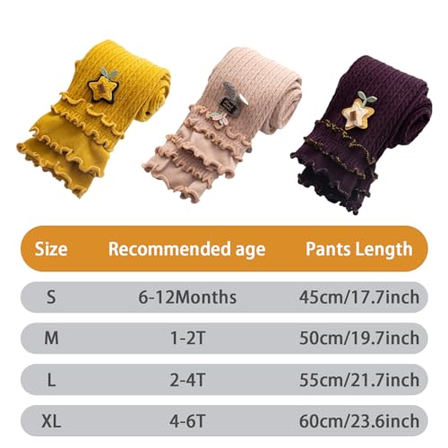 PAROLI Girls' cotton pantyhose double needle dual purpose crotch lace accessories with cute pattern bottom pantyhose（Pink Yellow Purple） size L3