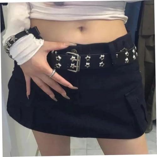Y2k Belt Goth Belt Gothic Star Rivet Double Needle Buckle PU Leather Men's and Women's Jeans Fashion Thin Belts for Women ' Belts Fashion Accessories BlackY2k4