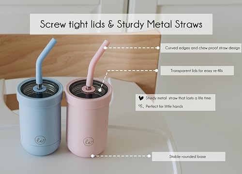 LITTLE ECOS Double walled insulated stainless steel kids & toddler cups with straws and lids | Best Sippy cups with straw for boys 1+ year old | Holds 12oz capacity - On the Go Travel containers