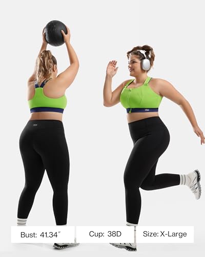 Image of High Impact Sports Bras Non Pads Zip Front Adjustable Racerback Bra for Large Bust Women Workout Running