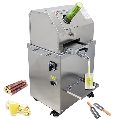 INTSUPERMAI Sugarcane Juice Machine, Sugar Cane Juicer with High Juice Yield, 3 Stainless Steel Rollers, Sugar Cane Press with Handle and Casters, 110V 800W, Sugarcane Sorghum Juice Squeezer