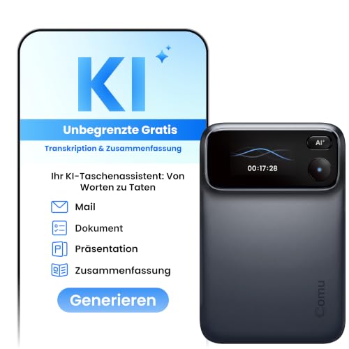 Comu Action Pro KI Diktiergerät, Aufnahmegerät für Notizen, Zusammenfassung