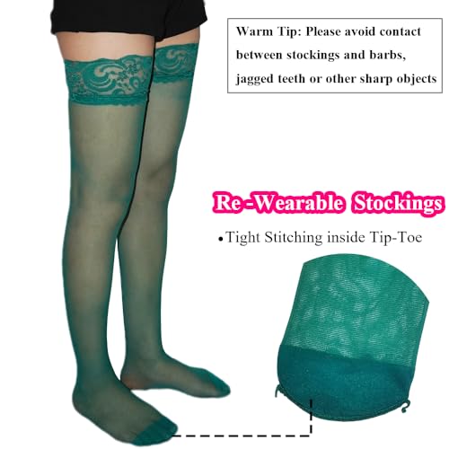 Image of Thigh High Stockings Lace Top, Women's Semi Sheer Sexy Stay Up Halloween Lingerie Thigh High Stockings