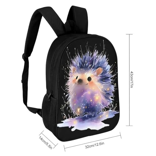Watercolor Glowing Hedgehog Unisex Backpack 17" Casual Daypacks Simple Shoulders Bag for Camping Hiking Travel Gear2