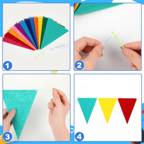 Image of MARFOREVER 4 Strings 26.3 Ft Rainbow Pennant Banner Flags-48 Pcs Colorful Triangle Felt Banner for Back to School Decor Nursery Wall Classroom Christmas Tree Carnival Birthday Party Decorations