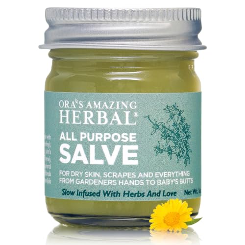 Image of Ora's Amazing Herbal All Purpose Salve, Natural Healing Ointment, Tea Tree Oil Skin Balm, Comfrey Calendula Thyme Plantain, Hand Salve, Rash Cream, Dry Skin Repair, Itch Relief, 1 oz Glass Jar