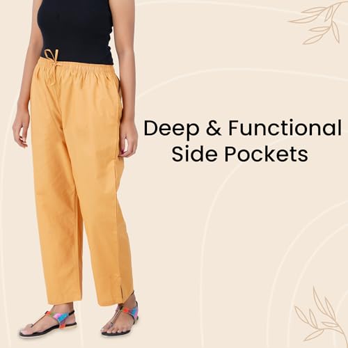 Image of Happy Bunny Parallel Pants for Women 100% Cotton Ankle Length Trousers Regular Fit with Elastic Drawstring Stylish & Pockets Casual Formal Wear for Office & Home