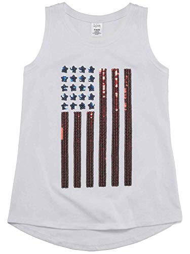 Citystreet Girls Red White & Blue Sequin American Flag Tank Top Patriotic 4 July Shirt