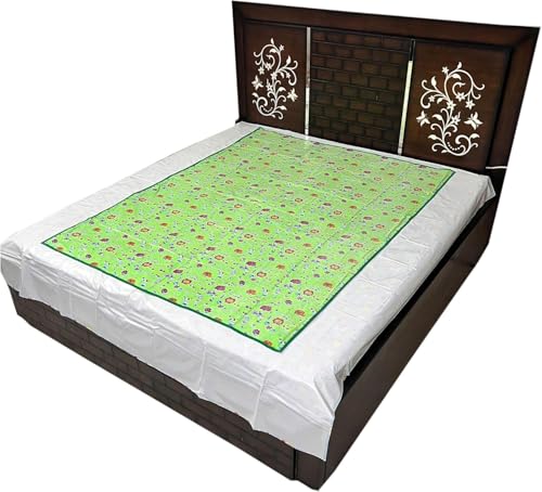Image of Waterproof PVC Plastic Mattress Protector Double Bed Flat Bedsheet with Elastic for Babies Girls & Boys (Green Hippo)