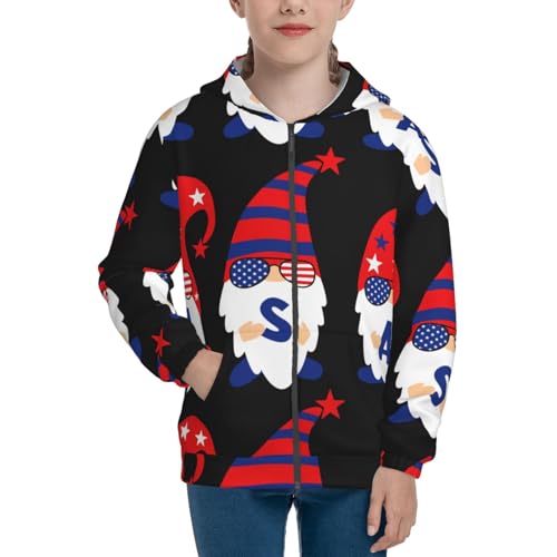 4th of July Gnomes Kids Pullover Hoodies Boys Zip Up Sweatshirts Girls Athletic Clothes with Pocket3