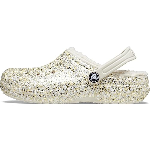 Image of Crocs Kids Classic Lined Glitter Clogs for Toddlers - Roomy Fit - Fuzz Lining - Pivoting Heel Straps - Slip-on Stucco 4 Toddler M