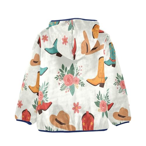 Cowboy Boots Floral Pattern Toddler Fleece Jacket Girl Boys Hooded Fleece Jacket Coat Warm Outwear Zip-up 3-10T2