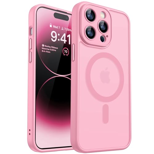 Image of CANSHN Magnetic Compatible with iPhone 14 Pro Max Case, Upgraded [Full Camera Protection] [Compatible with Magsafe] [Translucent Matte] Shockproof Protective Phone Case Cover 6.7 Inch - Pink