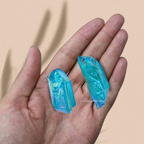Image of Amazing Gemstone 2 Pieces Aqua Aura Quartz Raw Pencil Points Crystals and Healing Stones, Natural Rocks for Meditation and DIY Raw Point Stones and Crystals