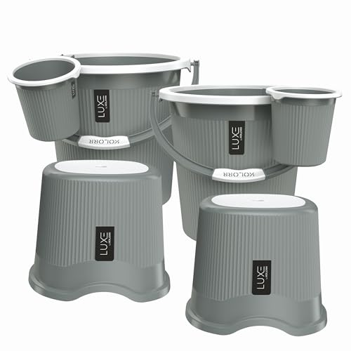 Image of KOLORR Luxe Bathroom Set (Bucket 18L x 2) + (Mug 1.5L x 2) + (Luxe Patla x 2)|Sturdy and Durable |Lightweight| Easy to Clean and Attractive Design|Pack of 6| PNT Grey 431C
