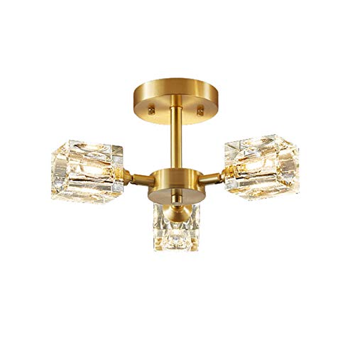 Lustre en laiton antique et plafonnier carré de luxe en cristal pour le salon