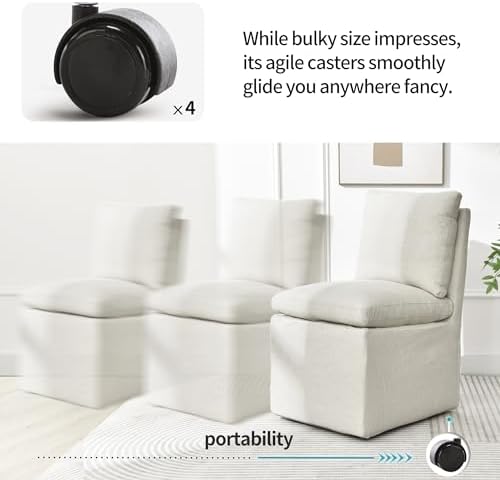 DUHOME Upholstered Dining Chair,Linen Accent Chair for Living Room,Single Sofa with 4 Casters,Upholstered Armchair for Bedroom Reading Waiting Kitchen Dining Room - Thumbnail 2