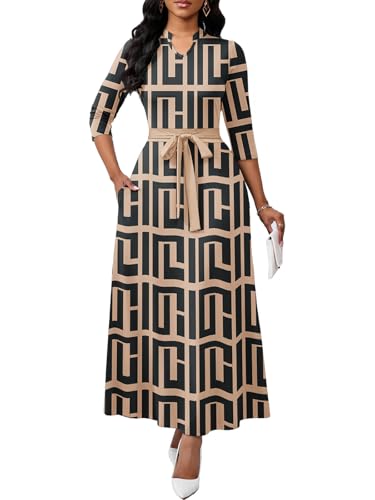 Image of BubFee Maxi Dresses for Women Semi Formal Long Dress 3 /4 Sleeve Casual A-line Church Dresses with Pockets