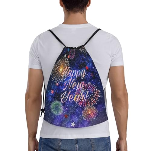 Happy New Year Christmas Drawstring Backpack Bags for Women Men Adjustable Reusable Cute Sports Beach Swimming Travel2