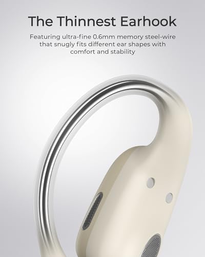 Image of Lytmi CozyFit Open Ear Headphones, 0.23oz Ultra-Light Comfortable Wireless Earbuds, 0.6mm Thinnest Earhooks, Bluetooth 5.4, Clear Audio, 30 HRS Playtime, IPX5 Waterproof Earphones with Mic (Beige)