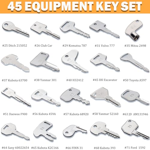 Image of 45 Construction Equipment Operator Keys, Heavy Equipment Key Master Set for Caterpillar Cat John Deere JCB Volvo Hyster Yanmar Takeuchi Yanmar Kubota Toyota Komatsu Excavator Dumper Dozer