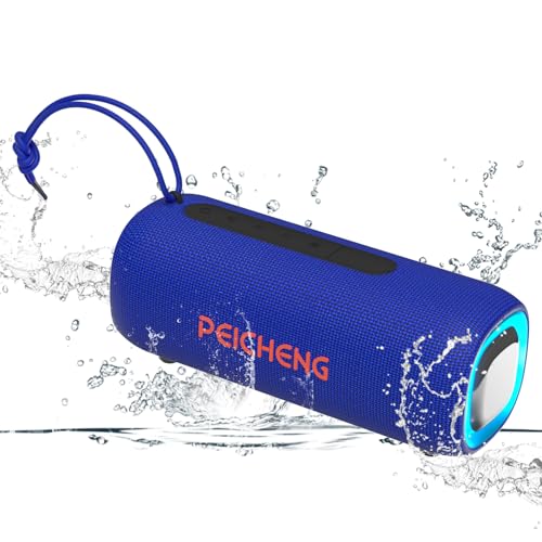 Image of PEICHENG Bluetooth Speaker, Portable Wireless Clear Loud Stereo Sound IPX5 Waterproof with RGB Lights BT5.3 Long Playtime TWS Pairing,for Home Party Outdoor Beach,Great Gift Choice (Blue)