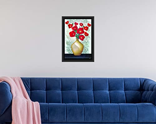 Image of Colourful Flower Vase Wall Frame Painting for Living Room Wall Decoration Home Decor (Red)